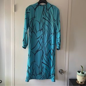 Vintage Teal Blue Abstract Line Shift Dress - Size 6